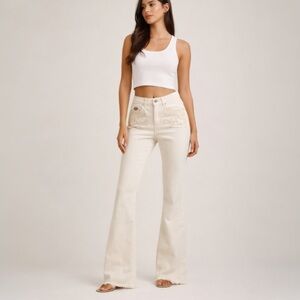 NKN Nekane Embroidered Ivory Anae Stretch Denim Jeans Mid Rise Zip Fly Size 36/4